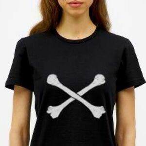 Wildfox crop top t-shirt cross bone pirate oversized XS black cream boxy fit